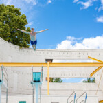 3:43 p.m. Although the day was cooler than recent others and the Island Park Pool was nearly empty, Finn Lepper took the opportunity to work on his dives (W. Scott Olsen)